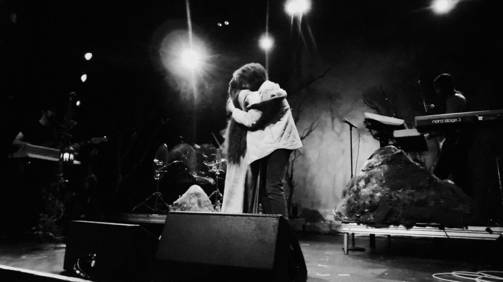 Concert photo from Noah Cyrus’s 2025 Emo’s Austin show featuring a duet with Braison Cyrus. The image showcases their shared vocals, stage chemistry, and atmospheric lighting. Photo by Riley Roisin Empey.